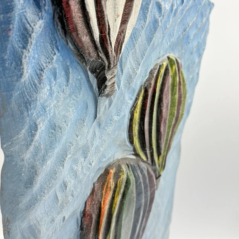 Hand Carved Wood Wall Art Hot Air Balloons Signed Lisa Doeren‎ 2018